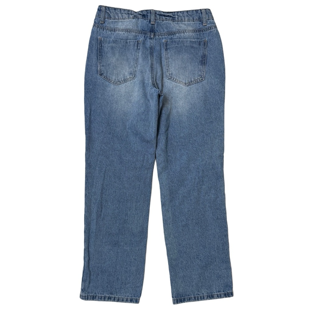 {Banjara} Blue Pearls Accent Design Cigarette Stovepipe Straight Leg Denim Jeans - Picture 2 of 5